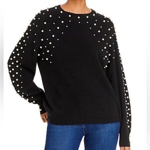 C by Bloomingdales Faux Pearl Black 100% Cashmere Sweater Size Small